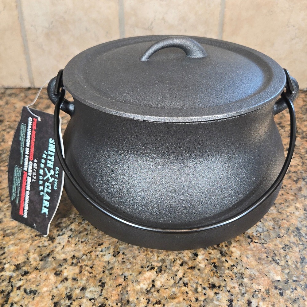 Smith and Clark Cast Iron Cauldron 4 QT BLACK 2026 Halloween Pre Seasoned